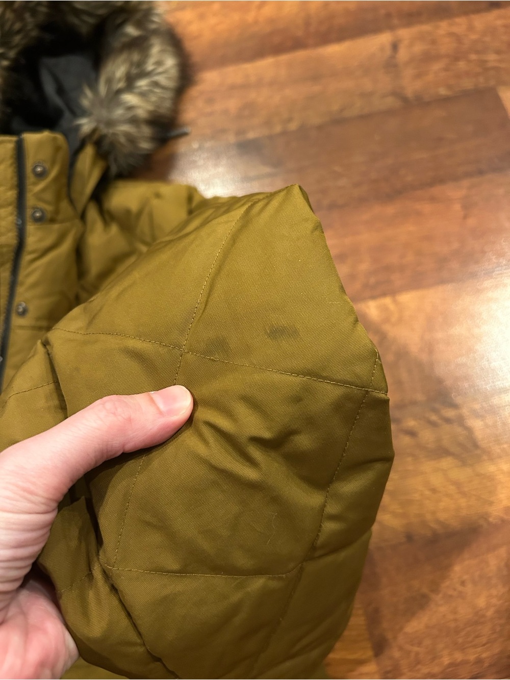 Eddie Bauer Hooded Down Parka with Faux Fur Women’s Small Gold Brown Coat EB550 - Picture 7 of 11